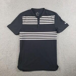 NIKE Golf Shirt Mens Medium Black Dri Fit Performance Blade Collar